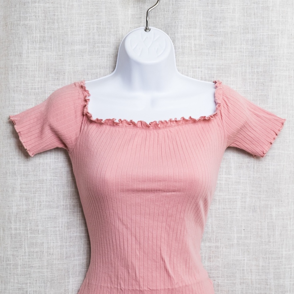 Pink Off Shoulder Rib Knit Bodycon Dress - Picture 3 of 6